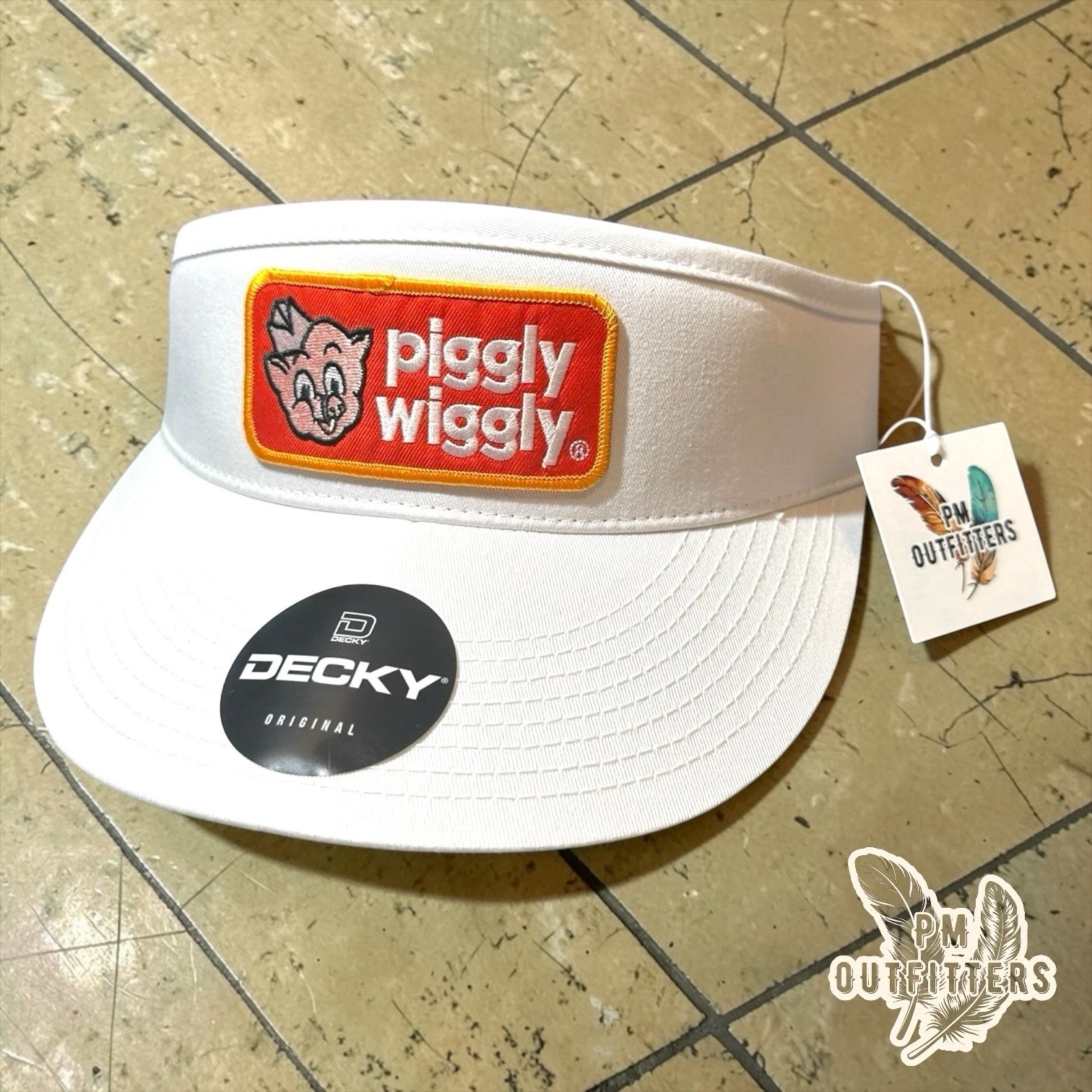 Retro Vintage Style Piggly Wiggly Novelty Patch Decky White High Crown Visor