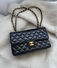 Auth Chanel Black Patent Leather MEDIUM Classic Flap Bag w/ Gold Hdw-