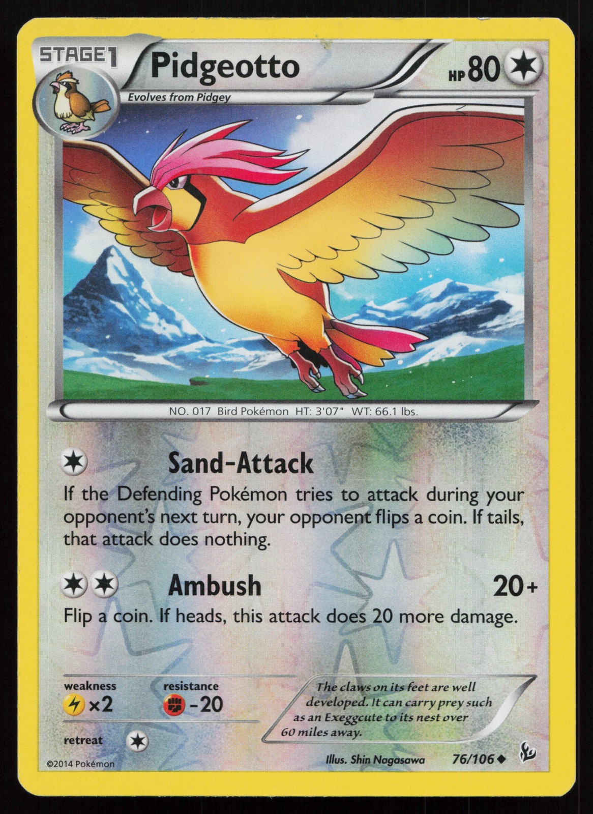Pidgeotto 76/106 Uncommon XY - Flashfire Reverse Holo Pokémon Card