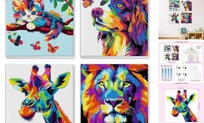 Framed 4 Pack Color Animals Paint by Numbers Kit, DIY 20x20cm-01 Animal-A