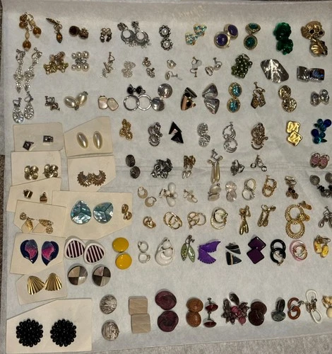 Vintage Clip On Earrings Huge lot 100 Mid Century 50s-80s Costume Jewelry Mixed