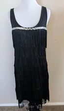 Women's Flapper Dress Roaring 20s Size Large Black Fringe