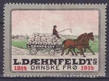 u3784/ Denmark Agriculture Poster Stamp Perfin-Tema # Horse Carriage w/Seed