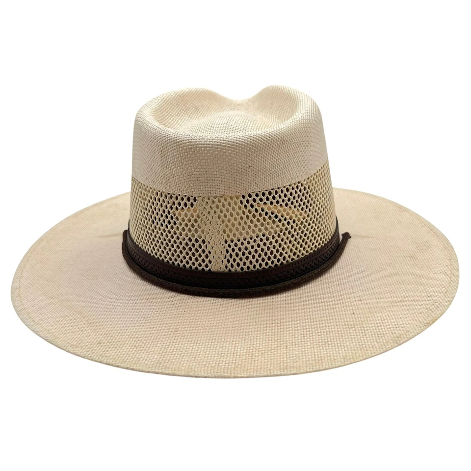 Sombrero de Paja Natural Stetson Lodge Para Hombre Talla S Beige Marrón Tejido Malla Exterior Foto 3 de 4