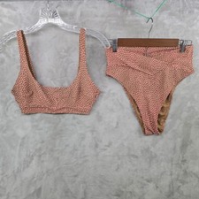 Aerie Women Small Bikini Set Brown Pink Dot High Waist Crossover Swimsuit