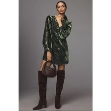 Farm Rio x Anthropologie Long-Sleeve Burnout Velvet Mini Dress, NWOT, Size S