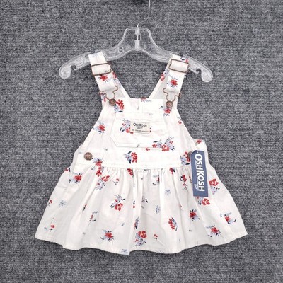 NEW OshKosh B'gosh Floral Dress Overalls Infants 6M White Red Blue