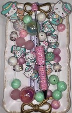 39 Teal/Pink Monogram Style 3 Beads For Beadable Pens Keychains Includes Pen