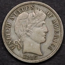 1916-S 10c Barber Dime - AU