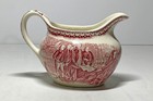 Antique Currier & Ives-Red China Sugar Bowl & Creamer set by Homer Laughlin Co. — photo 3