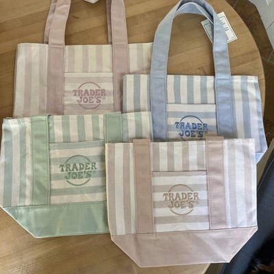 Trader Joe s Mini Pastel Stripe Canvas Tote Bag Limited Edition Set Of 4