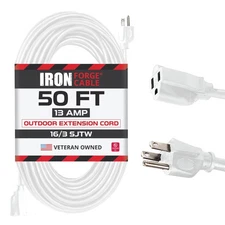 50 Ft White Extension Cord - 16/3 SJTW Durable Electrical Cable