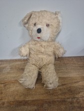 Vintage 1940s 1950s 17" Mohair Teddy Bear Glass Eyes Unbranded Well Loved.