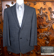 Joseph A Bank Traveler Jacket Blazer Mens 42R Gray Grid Check Double Vented
