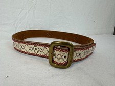 Vintage Lucky Brand Embroidered Leather Belt Large Brass Buckle Y2K