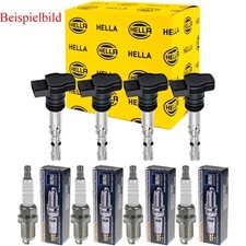 4x HELLA Zündspule + BERU Zündkerze für Renault Megane II BM0/1_ CM0/1_ 1.6