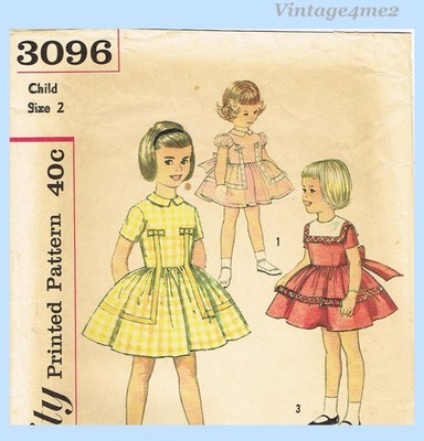 V4me2 Outlet 1950s Simplicity 3096 Toddler Party or Play Dress  Sz 2 Crisp Cute