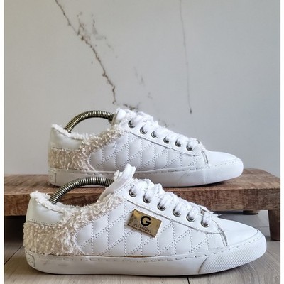 Guess Sneakers Womens 6 White Sherpa Lined Quilted Vegan Leather GGMARTI2