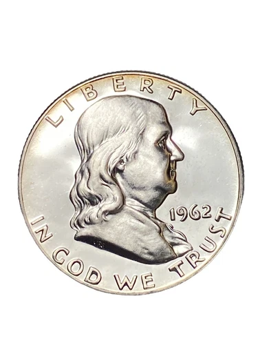 U.S. MINT 1962 FRANKLIN SILVER PROOF HALF-DOLLAR.  CHOICE B.U. FROM OGP!