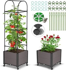 SUNYRISY Raised Garden Bed Planter Box & Wheels Tomato Cage Planter with Trellis