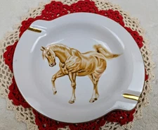 Norleans Japan Ashtray Golden Prancing Horse White Blaze Socks Gold Accents Vtg