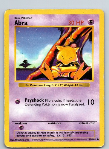 Abra 43/102 1999 Base Set Shadowless Regular Common - 第 1/3 張圖片
