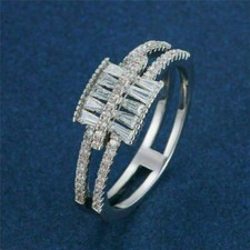 2.20 Ct Baguette & Round Simulated Diamond Wedding Band Ring 14K White Gold Over