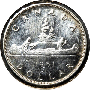 elf Canada 1 Dollar 1951 Voyageur Canoe Silver George VI  D51