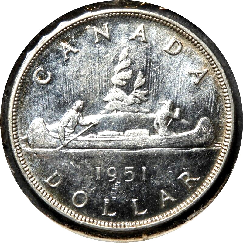 elf Canada 1 Dollar 1951 Voyageur Canoe Silver George VI  D51