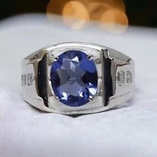 Blue Sapphire Gemstone With 925 Sterling Silver Ring For Men's #AL403