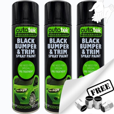 3 x Autotek Car BLACK BUMPER TRIM Spray Paint Restore Faded Plastic 500ml +G +CP