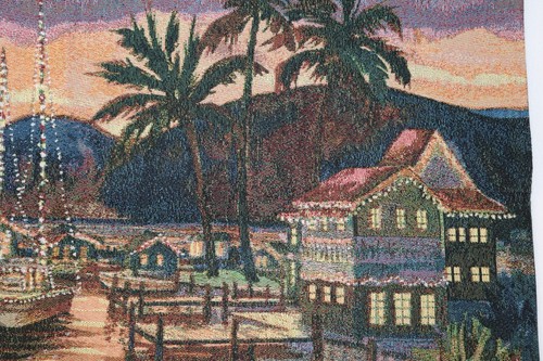 Vintage Tapestry Tropical Palms Sailboat 34" x 25" Wall Hanging Tapestry NEW - Bild 5 von 10