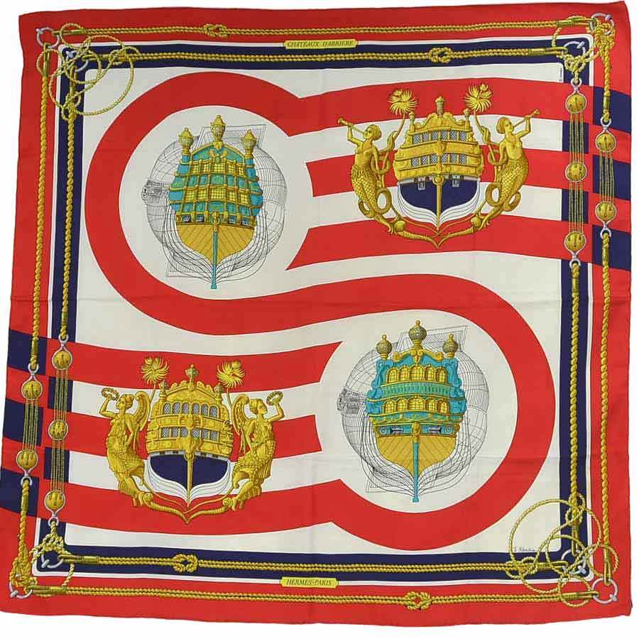 HERMES エルメス カレ90 CHATEAUX DARRIERE レッド Auth HERMES Carre 90 CHATEAUX DARRIERE Scarf Red/Multicolor
