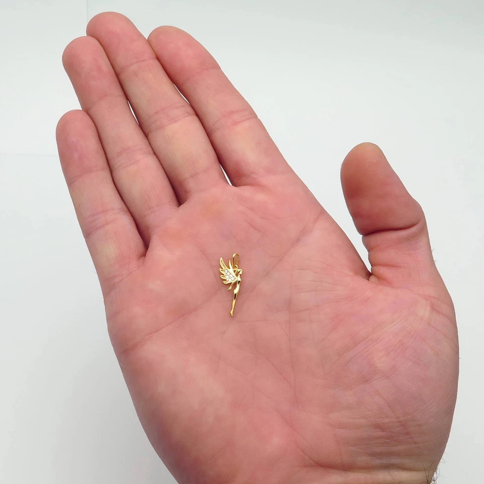 Colgante de hadas sólido oro blanco 14K 0,05tcw brillante diamante simulado encanto Foto 4 de 4