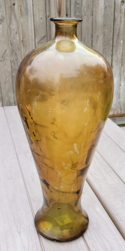 ENORME JARRÓN DE PISO VIDRIOS SAN MIGUEL 100 % vidrio reciclado 24” amarillo/verde HECHO A MANO Foto 2 de 4