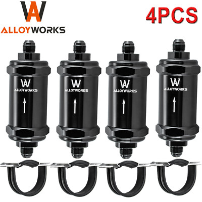4PCS In-Line Fuel Filter -8AN In Out 10 Micron Replaceable Fiberglass Element