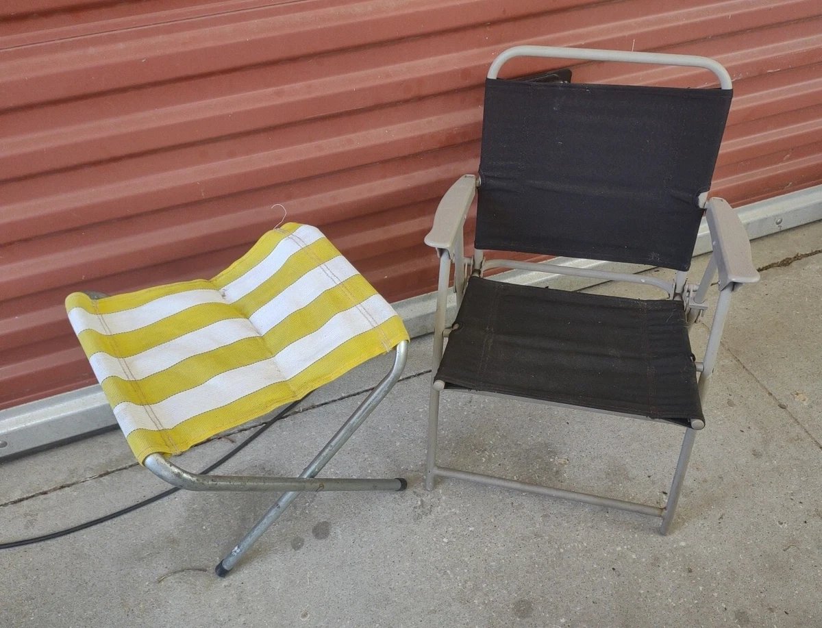 2 Vintage Aluminum Folding Camping Fishing Stools Chair Child Seat Nice