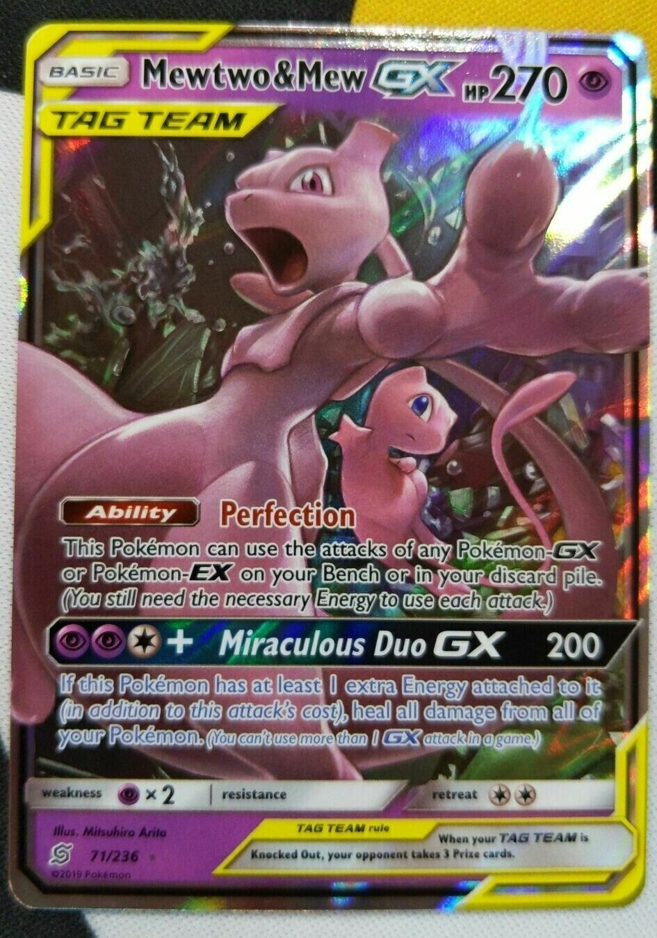 RARE Mewtwo &amp; Mew GX Tag Team Pokemon Unified Minds 71/236 Holo Foil - LP | eBay