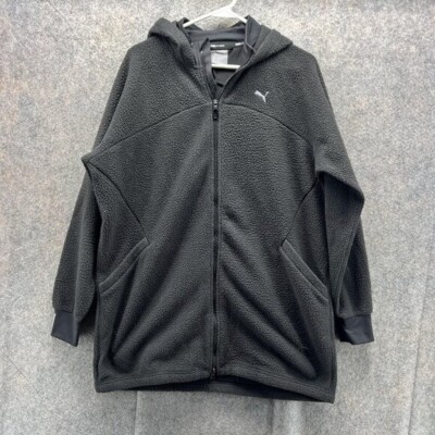 Puma Sweater Men Large Black Full Zip Hoodie Sherpa Fleece Studio Cotton Long
