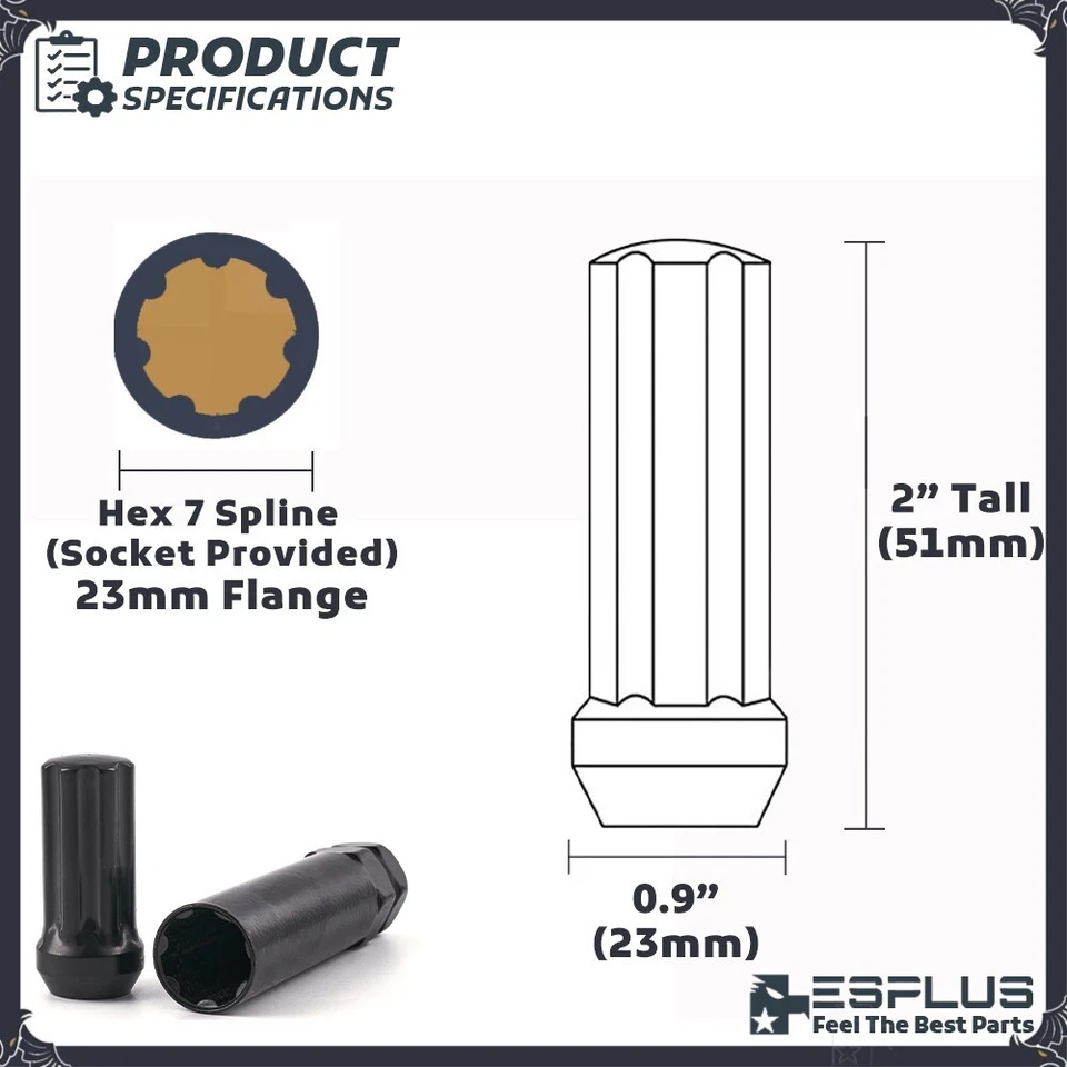 20x Negro 14x1.5 2" 7 Spline Tuerca Ajuste Dodge 2008-2024 Charger Challenger etc. Foto 4 de 4