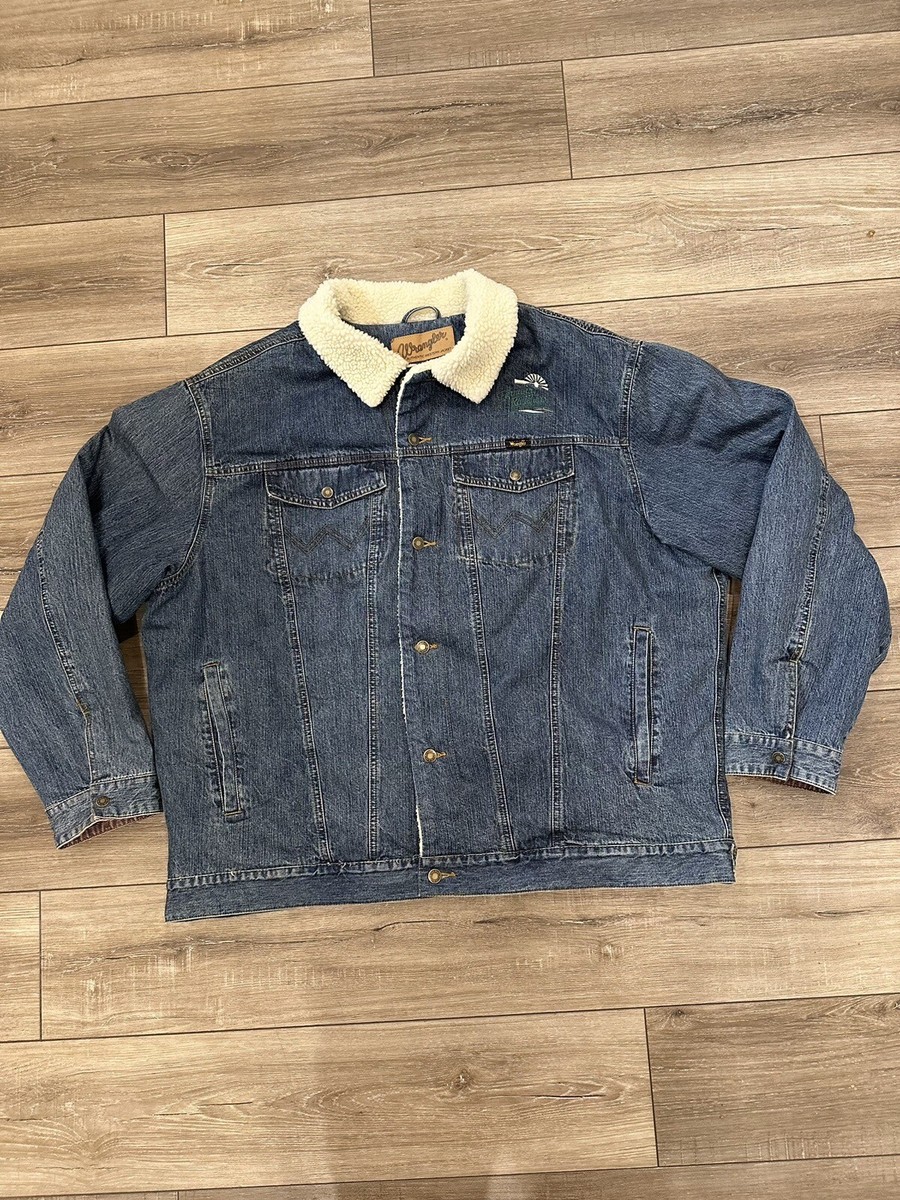 Vintage 90s Wrangler M159 Sherpa Lined Denim Jacket Sz 2XT Trucker