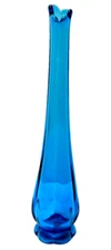 Vintage L.E. Smith Glass Swung Vase Simplicity Peacock Blue Petal 12 5/8" Tall