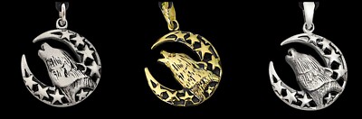 Wolf Howling Moon Indian Sterling Silver Brass Charm Necklace Pendent Jewelry