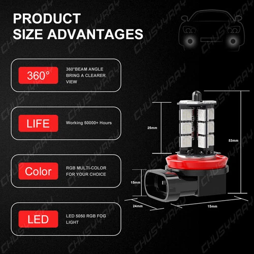 16Colors RGB H11 Fog Lights Bulbs w/ Lighting For 2015-2017 Subaru WRX/STI - Image 4 of 4