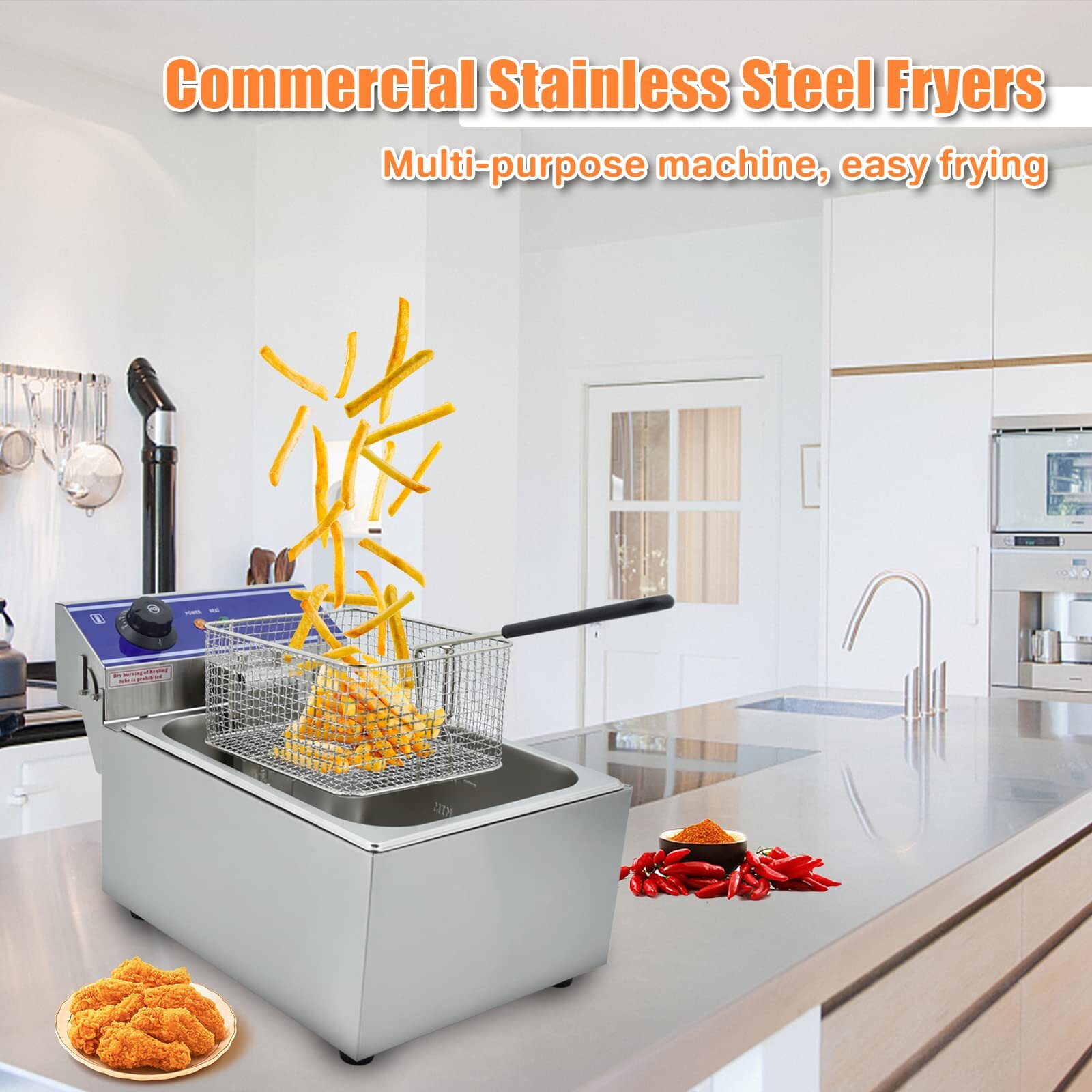 DULONG Commercial Electric Deep Fryer Countertop Stainless Steel Deep