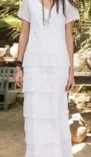 SUNDANCE CATALOG MISTY ISLES Lace WHITE Tiered LINEN Maxi Dress 4 6 8 Orig $178