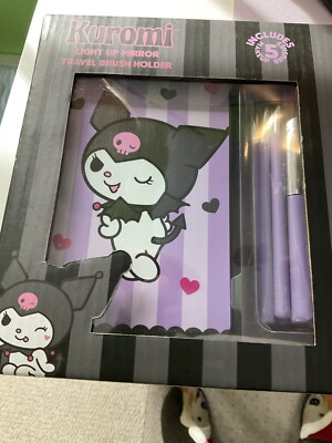 New Sanrio Kuromi Light up Mirror Travel Brush Holder Accessories