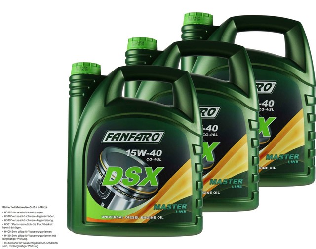 FANFARO DSX 15W-40 Motoröl 60L (3x20L) + Auslaufhahn – Für Dieselmotoren, API CG-4/SL