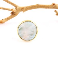 Beautiful Blue Larimar Ring Yellow Gold Plated Collet Setting Adjustable Ring
