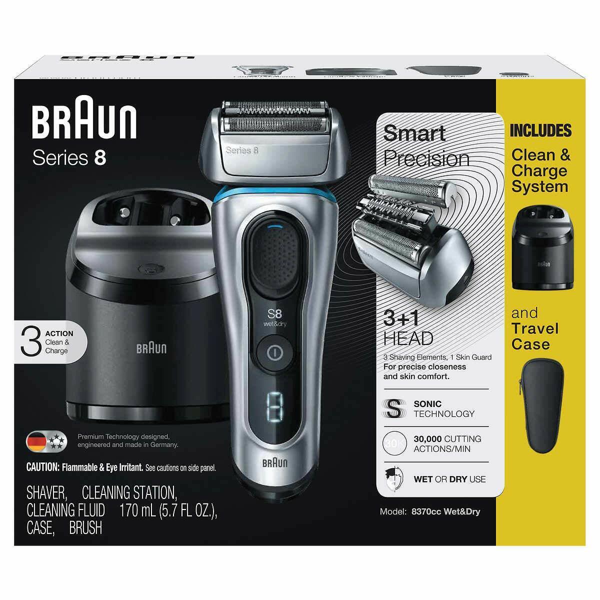 Braun Series 8 Wet/Dry Electric Shaver with Travel Case Cleaning Station  8370cc.